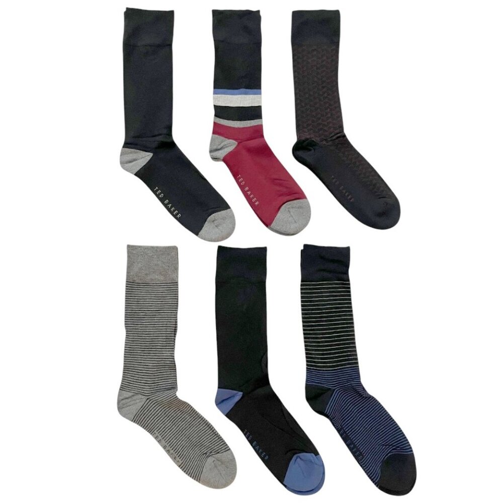 Ted Baker Mens Black Multi Cushioned Comfort Soft Dress Socks - 6 Pack